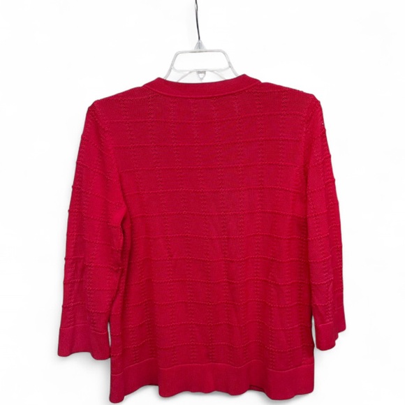 Amber Sun Red 100% Cotton Textured Grid Knit Cardigan, Size XL - Picture 7 of 7